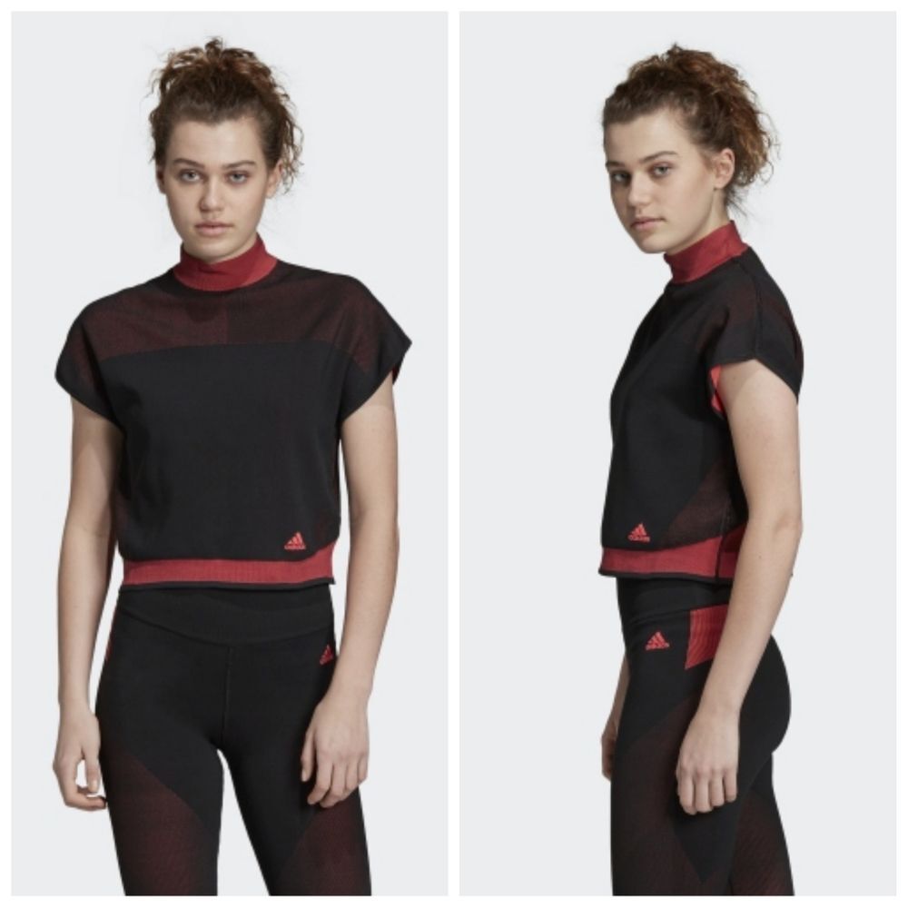 NWT|Adidas Primeknit Black Cropped Short Sleeve Tee, LARGE